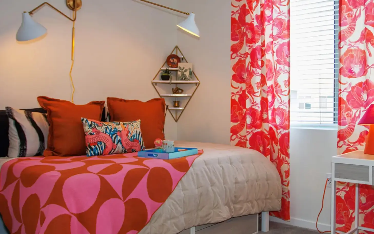 furnished bedroom with bright decor