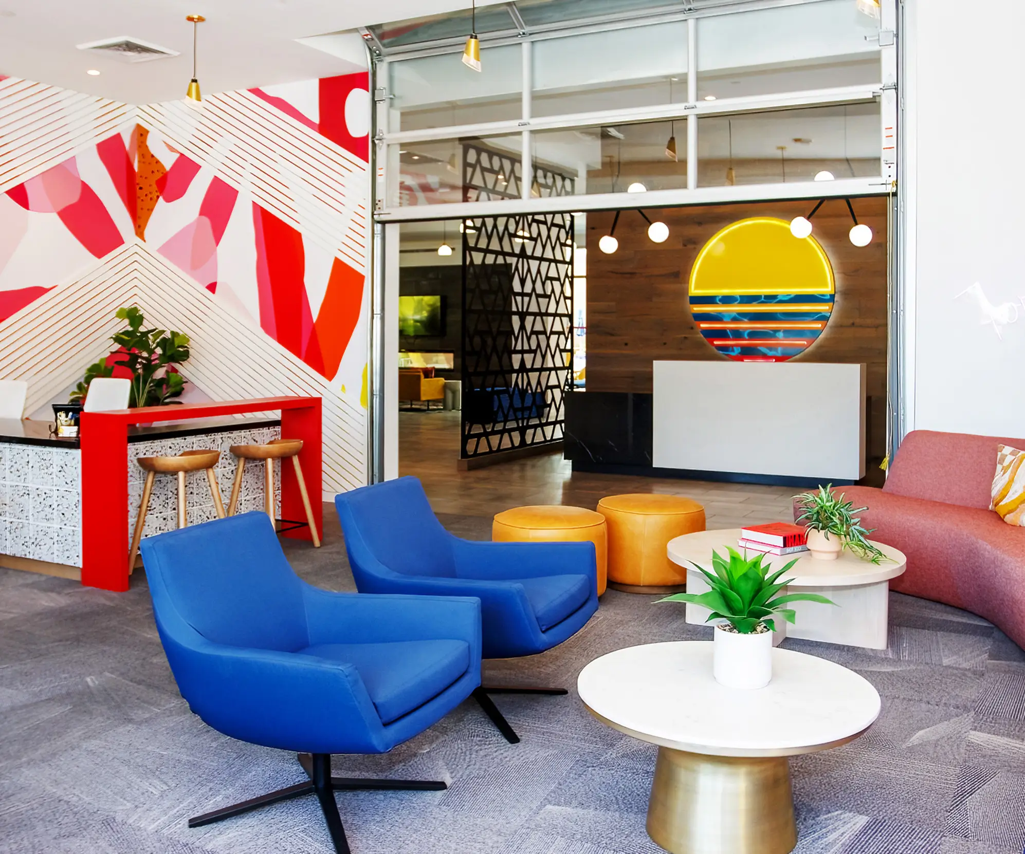 Apollo clubhouse interior with lounge seating